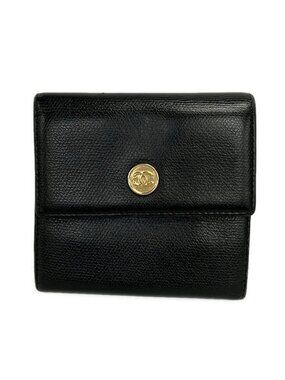 Chanel Hook Wallet Coco Button Black Leather